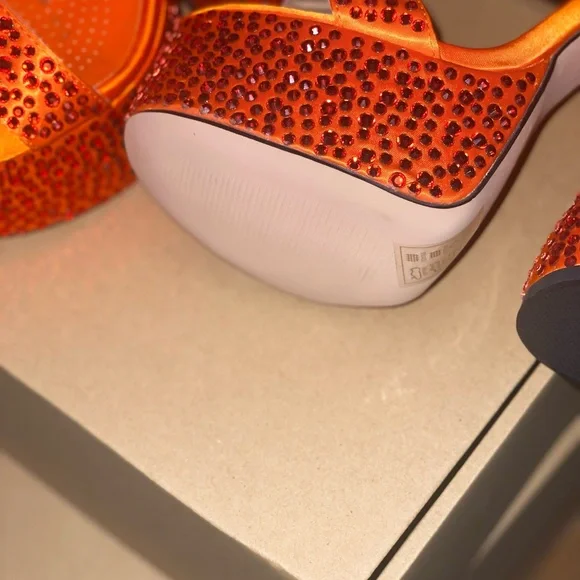 Glamorous Orange Rhinestone Platform Heels - Picture 6 of 10